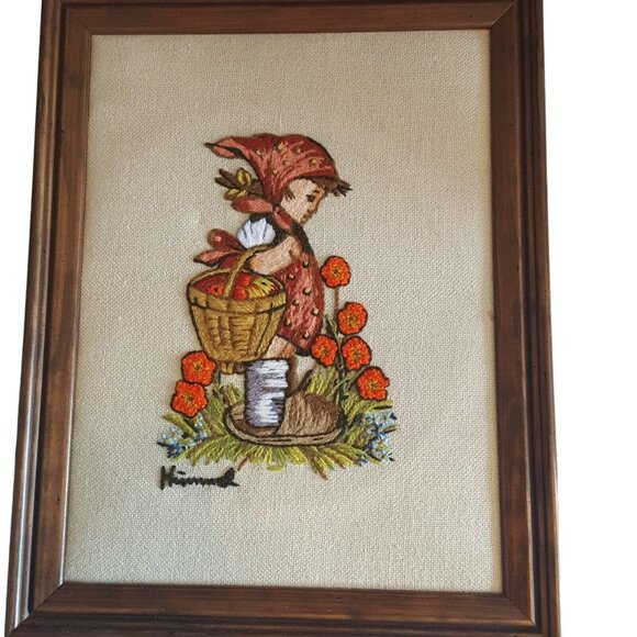 Hummel Vintage Crewel Embroidery Wall Art Framed 10x14 Lot of 2 Finished - Picture 3 of 12